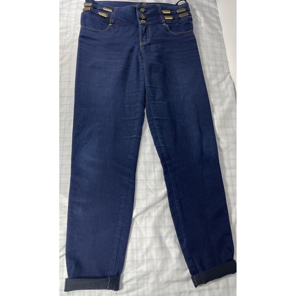 Studio F Colombian Jeans Size 8 Dark Wash High Waist Gold Hardware Stretch Denim